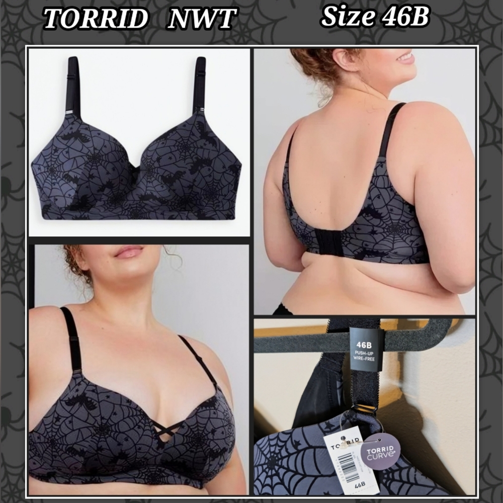 TORRID Curve, NWT, Black Spiderweb, 360° Back Smoothing, Wire-Free Bra, Sz. 46B